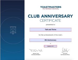 Club anniversary certif.